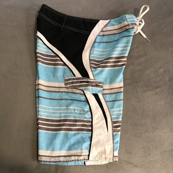 O’Neill Board Shorts Bathing Suit Blue Gray Stripe Mens size 32 - Picture 4 of 8